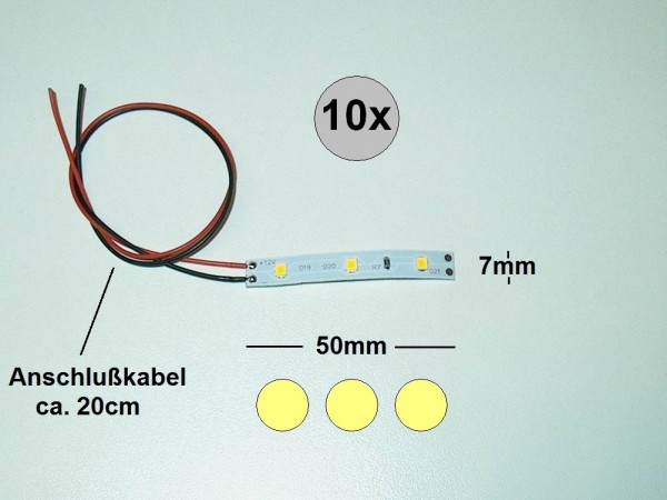 SK3100 - LED Beleuchtung 5cm warmweiß mit Kabel 3528 Modellbau 8-16V[10 pcs]