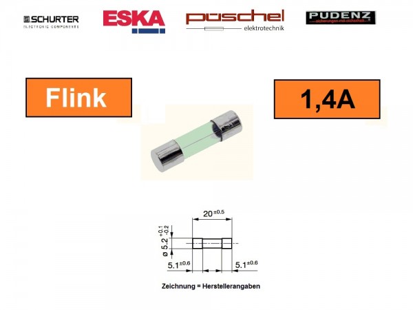 FSF214 - 5 Stück Feinsicherung 1,4A 5x20mm Flink Sicherung Fuse