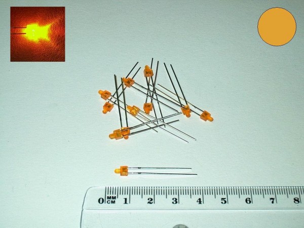 A306 - 20 Stück LEDs 2mm orange diffus kurzer Kopf oben Rund Mini Leuchtdioden