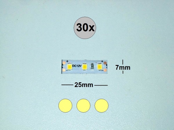 S3110 - LED Streifen 2,5cm Häuser Waggon Modellbau warmweiß 3 LED 8-16V [30 pcs]