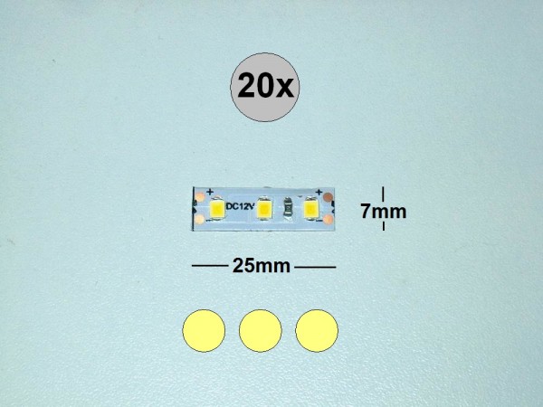 S3110 - LED Streifen 2,5cm Häuser Waggon Modellbau warmweiß 3 LED 8-16V [20 pcs]