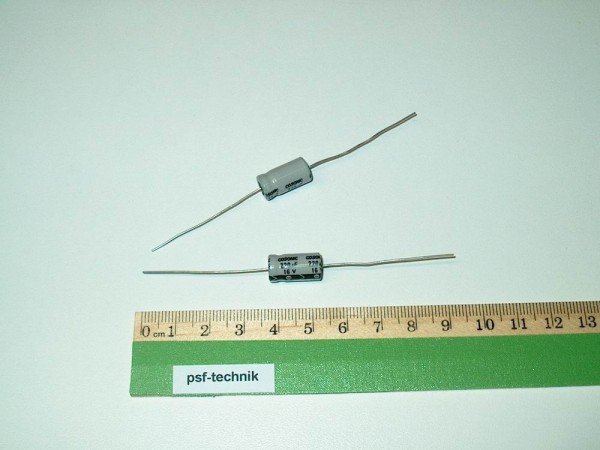 EA322-16 - 10 Stück Elko Axial 220uF 16V Liegend Maße 10x16mm +85°C