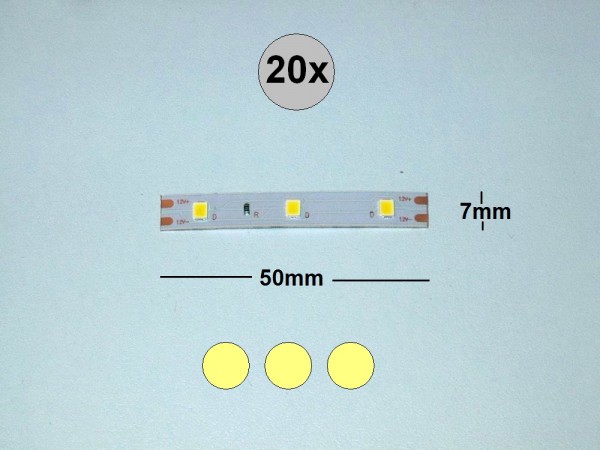 S3100 - LED Streifen 5cm Häuser Waggon Modellbau warmweiß 3 LEDs 8-16V [20 pcs]