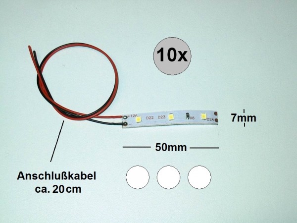 SK3101 - LED Flex Beleuchtung 50mm weiß mit Kabel 3528 Modellbau 8-16V [10 pcs]