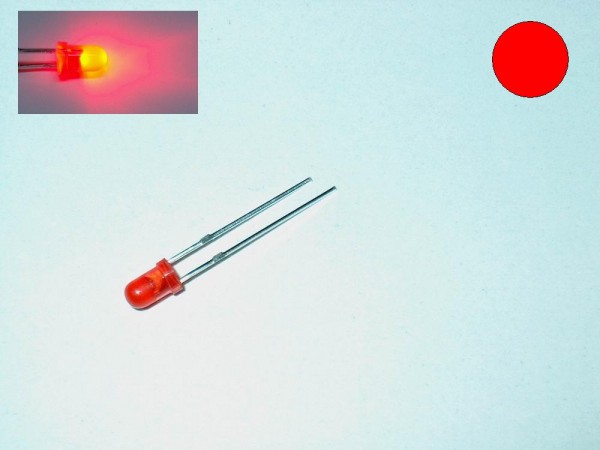 A402 - 20 Stück LED 3mm Rundkopf diffus kurzer Anschluss rot Leuchtdiode