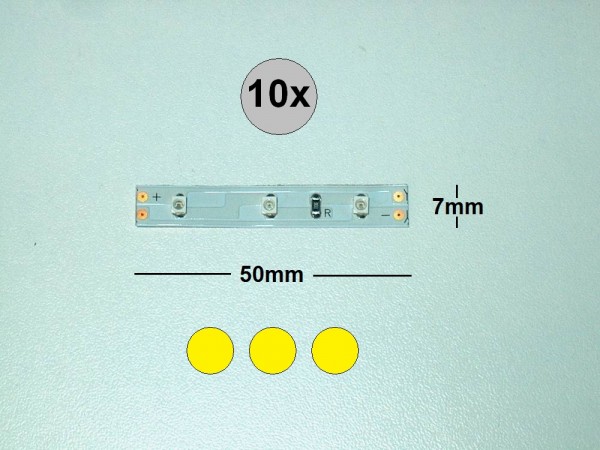 S3105 - LED Streifen 5cm Häuser Waggon Bahn Modellbau gelb 3 LEDs 8-16V [10 pcs]