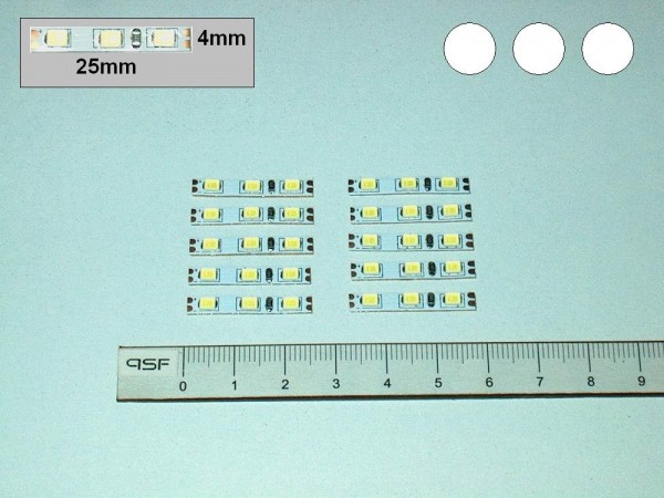 S3141 - 10 Stück LED Beleuchtung Maße nur 4x25mm weiß Häuser Gebäude Bahnen 3528