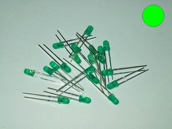 S403 - 20 Stück LED 3mm grün diffus Rundkopf kurze Pins