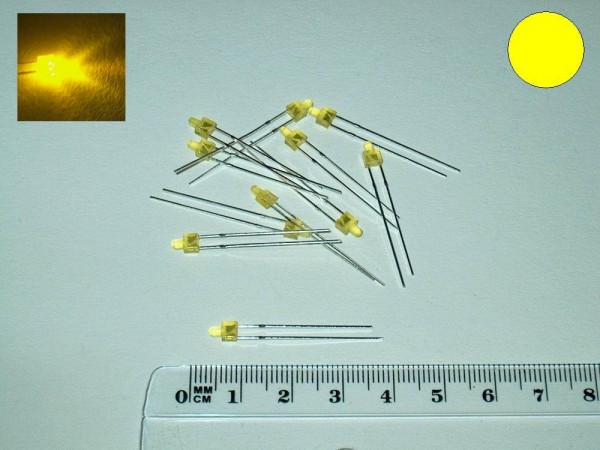 A305 - 20 Stück LEDs 2mm gelb diffus kurzer Kopf oben Rund Mini Leuchtdioden