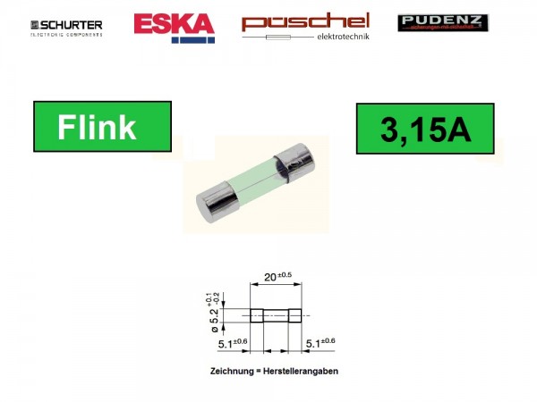 FSF231 - 10 Stück 3,15A Feinsicherung 5x20mm Flink Sicherung Fuse PE