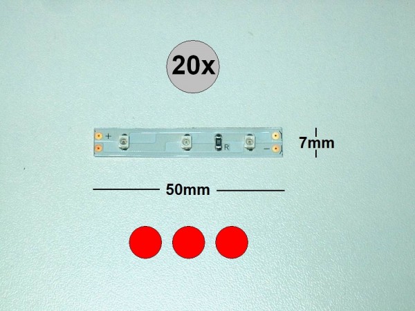 S3102 - LED Streifen 5cm Häuser Waggon Bahn Modellbau rot 3 LEDs 8-16V [20 pcs]