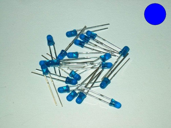 S404 - 20 Stück LED 3mm blau diffus Rundkopf kurze Pins