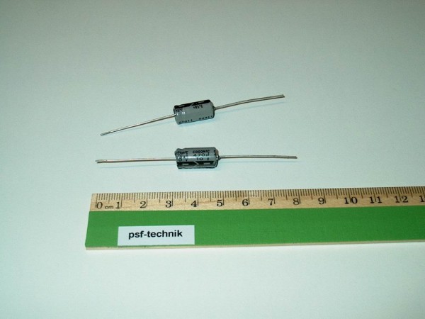 EA347-10 - 10 Stück Elko Axial 470uF 10V Liegend Maße 8x15mm +85°C