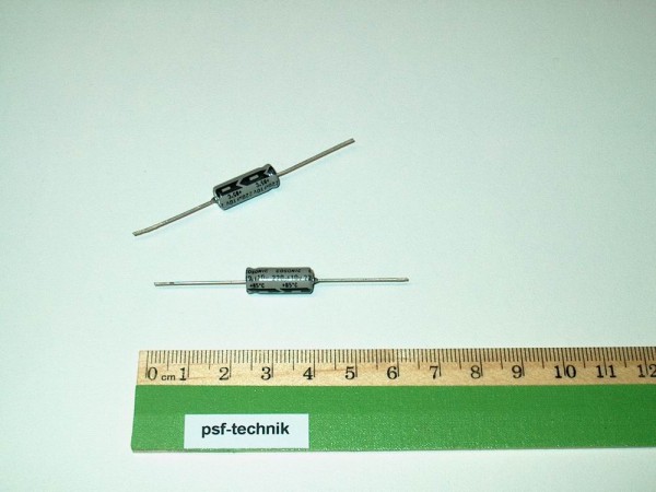 EA322-10 - 10 Stück Elko Axial 220uF 10V Liegend Maße 6x15mm +85°C
