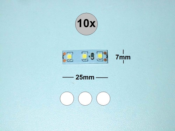 S3111 - LED Streifen 2,5cm Häuser Waggon Modellbau weiß 3 LEDs 8-16V [10 pcs]